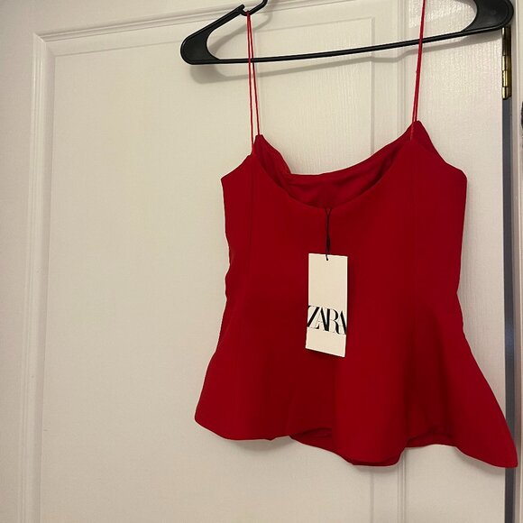 Zara - Red Stretch Peplum Top - NWT - Picture 2 of 5